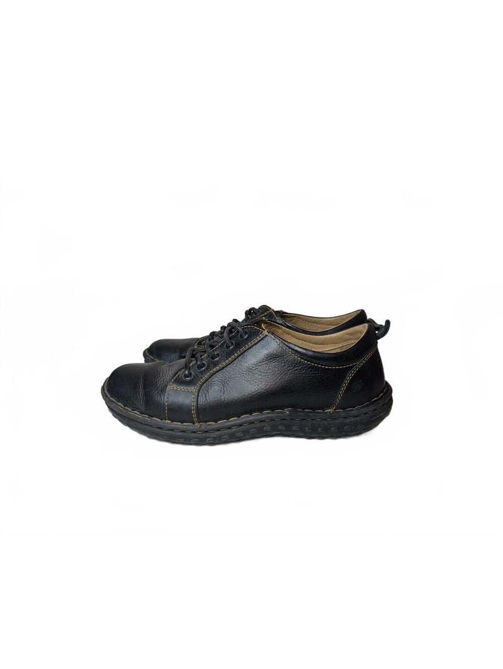 Born Women's Black Leather Lace-Up Oxfords with Yellow Contrast Stitching Size 9